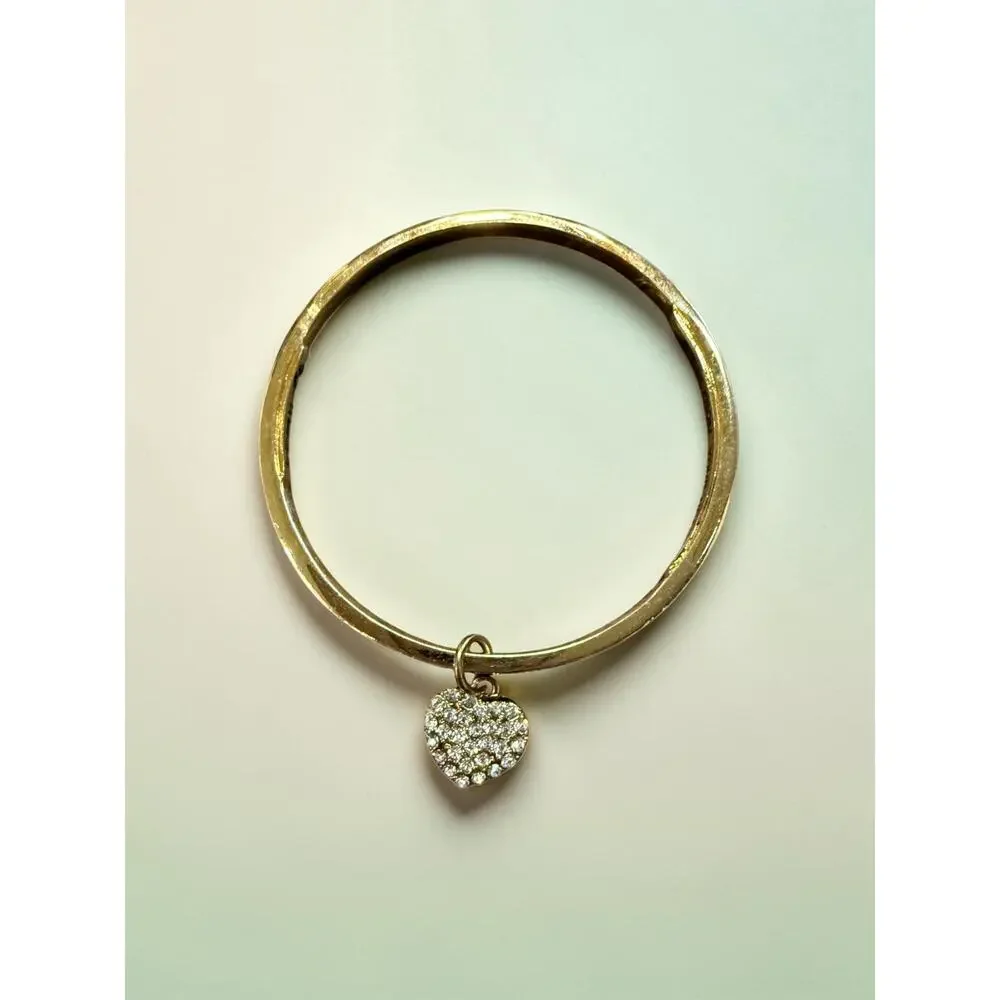 Vintage Ritzy by Les Bernard Pink Rhinestone Heart Charm Bangle Bracelet